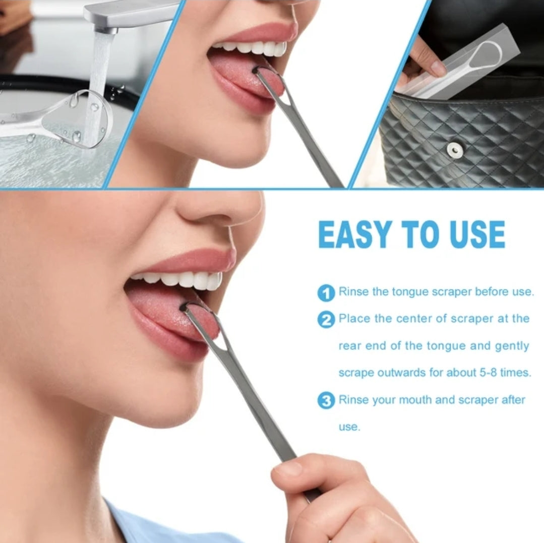 2- Pack Stainless Steel Tongue Scraper w/Travel Cases